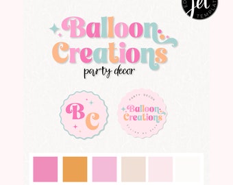 Retro Editable Logo Template Kit, Celebration Logo, Party Logo Design, Trendy Retro Font Logo, You Edit, Instant Download!