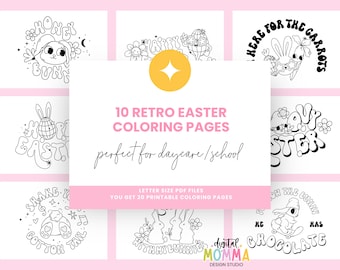 Easter Coloring Pages, Printable Spring, Easter, Retro Easter Color Pages, Easter, Spring Classroom Activity, PDF File, Instant Download!