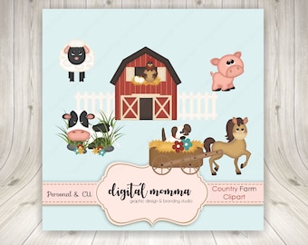 50% OFF SALE! Farm, Country Life, Farm Animals Clipart Set, .PNG, Personal & Commercial Use, Instant Download!