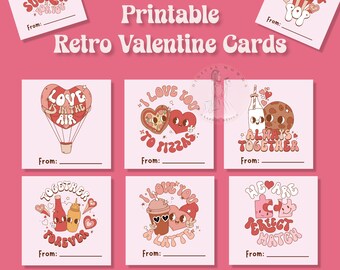 Retro valentijnskaarten, groovy afdrukbare valentijnskaarten (digitaal pdf-bestand)
