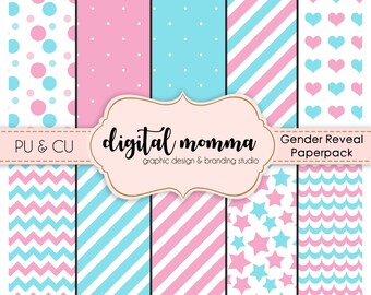 Gender Reveal, Pink, Blue Digital 12x12 Paperpack, .JPG, Personal & Commercial Use, Instant Download!