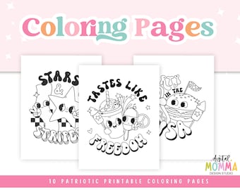Groovy Patriotic, July Fourth Printable Coloring Page, Fourth of July Color Page, Patriotic Retro Color Pages, Classroom Resource, PDF