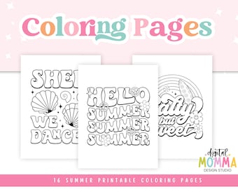 Retro, Groovy Summer, Beach Coloring Pages, PDF Summer Coloring Activities, Printable Template, Beach Coloring, Classroom Resource