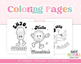 Retro Summer Fun Coloring Pages, Printable Coloring Pages, Classroom Resource, Homeschool, Preschool Activity Pages, Beach Coloring, PDF