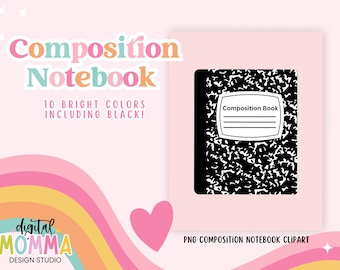 Composition Notebook Clipart, PNG School Clipart, Back To School Clipart, Bright Trendy Clipart, Personal & Commercial Use