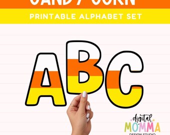 Candy Corn Alphabet Set, Bulletin Board Letters, PNG & PDF Files, Printable Alpha Set, Commercial Use OK!