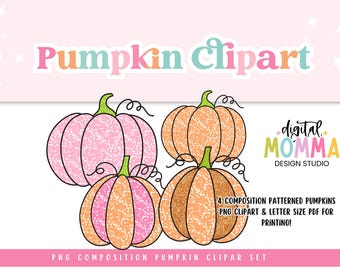 Patterned Pumpkin Clipart, Fall School Graphics (PNG, PDF)