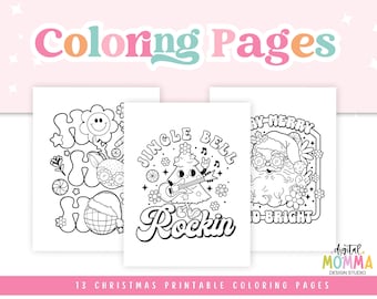 Printable Christmas Retro Coloring Pages, Christmas Coloring Pages, PDF, Classroom Resource, Christmas Activity, Preschool Coloring Pages