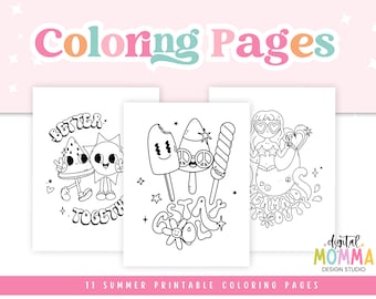 Groovy Summer Coloring Pages, Retro Summer Color Sheets, PDF Digital File, Printable Summer Coloring, Beach Vibes Coloring Pages, Classroom