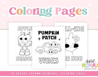 Groovy Autumn Coloring Pages, Fall Classroom Activity (PDF Printable)