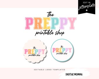 Colorful Retro Logo Design, Trendy Editable Branding Template