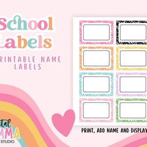 Printable Composition School Labels, Cubby Labels, Back To School Classroom labels, Black Composition, Pastel Labels, School Name Tags