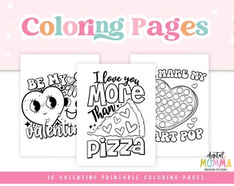 Retro Valentine Coloring Pages, Printable Activity (PDF)