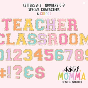 Bright Patch Glitter Varsity Alphabet Clipart PNG (Digital Download) image 2