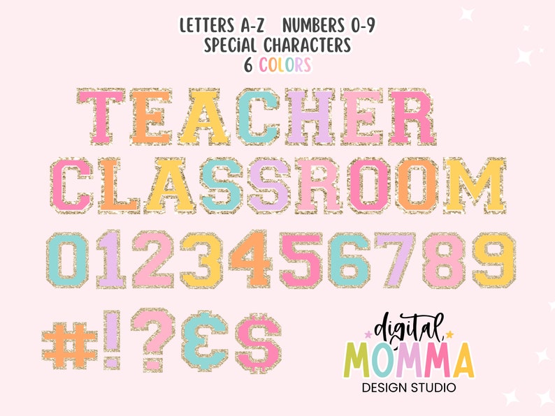 Bright Patch Glitter Varsity Alphabet Clipart PNG (Digital Download) image 2