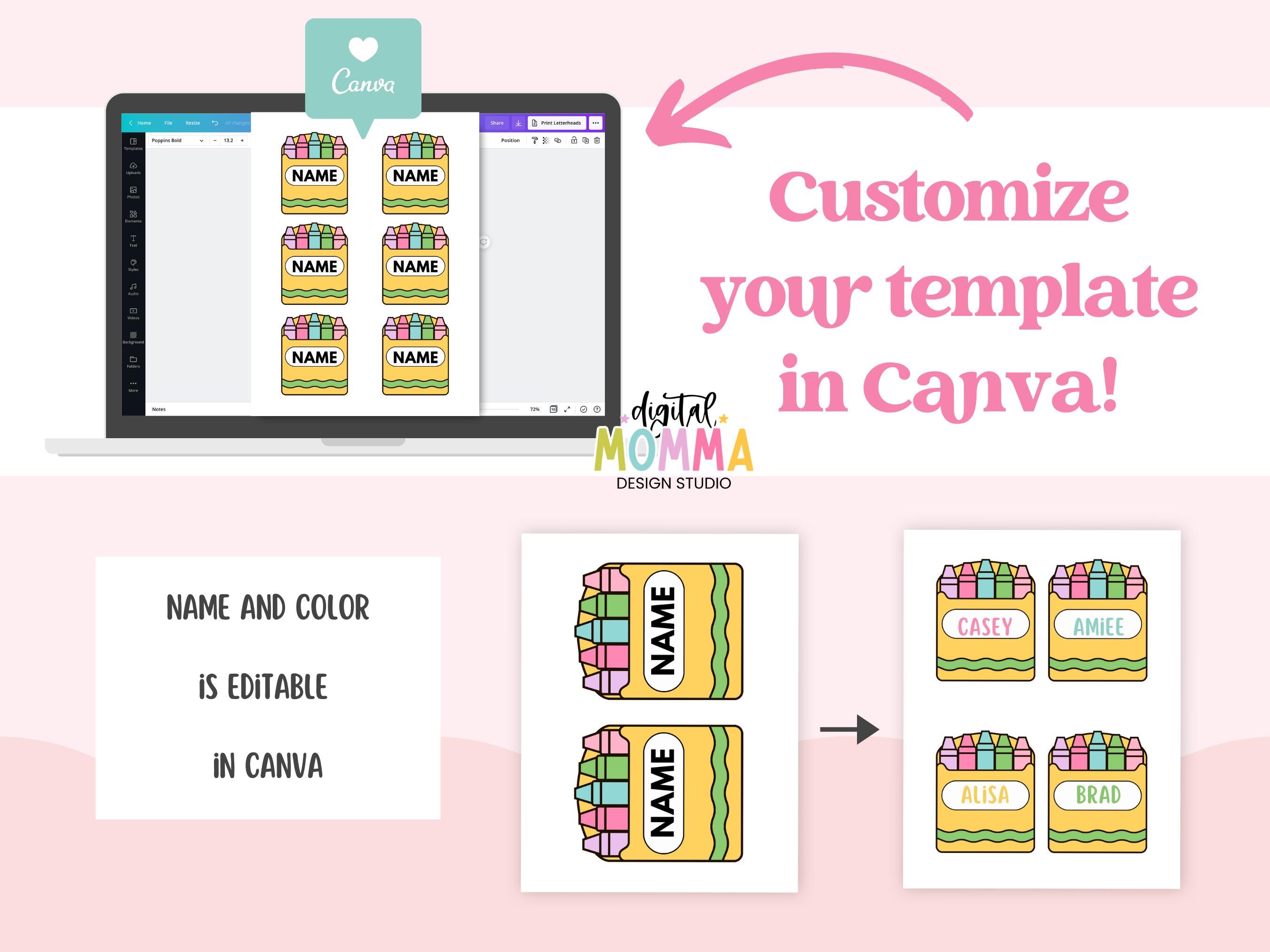 Editable Crayon Box School Label, Name Label, Name Tags, Cubby Name Tag ...