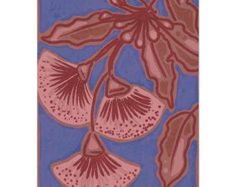 Australische gombloesemprint, roze bloemen botanische muurkunst, boho eclectisch decor