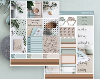 Neutral Minimalist || Rose Gold Foiled Sticker Kit || Weekly Photo Sticker Kit for Standard Vertical Planners || PH200