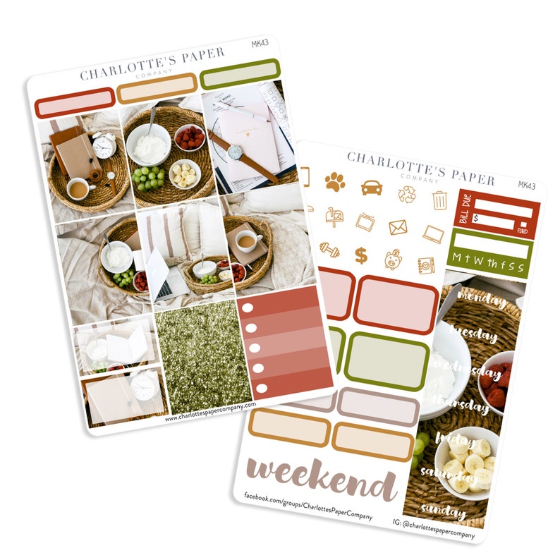Food Planner Stickers Brunch at Home Mini Planner Sticker Kit MK43 Photo Sticker Kit Erin Condren Planner Stickers Glossy Sticker Kit
