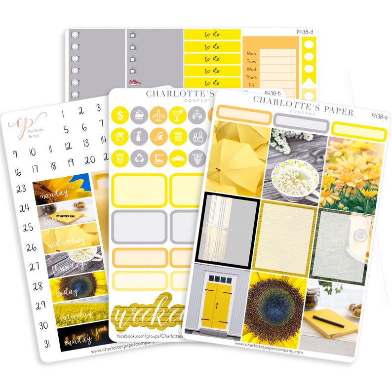 Seeing Yellow Planner Sticker Kits, Sunflower Planner Stickers, Erin Condren Planner Stickers, Weekly Kit Photo Sticker Kit PH38 image 1