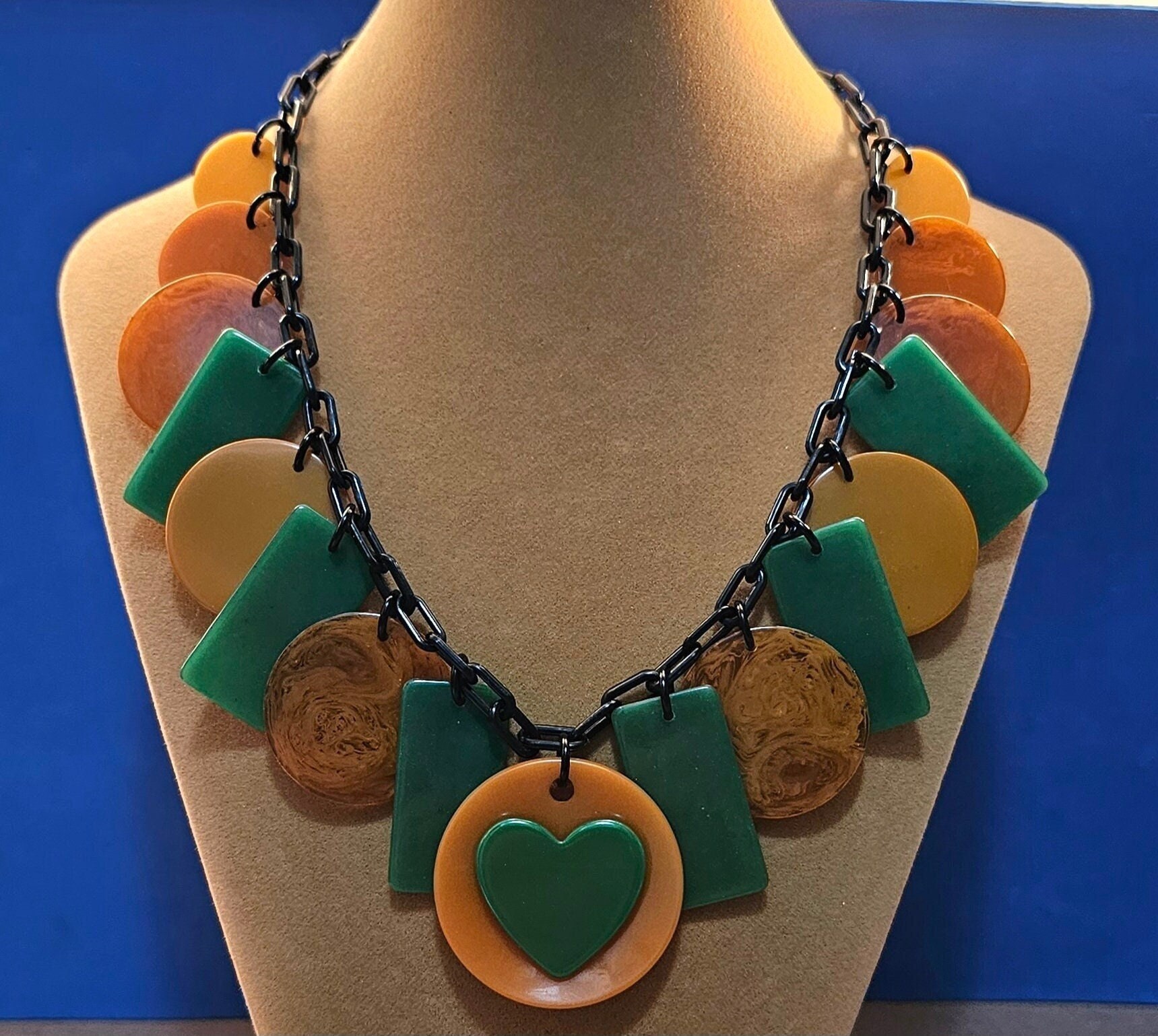 1940's Upcycled Bakelite Green Heart and Golden OOAK Poker Chip