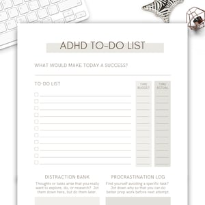 ADHD Printable To-do List Page Daily Planner Sheet Undated With Note Section For Reflections