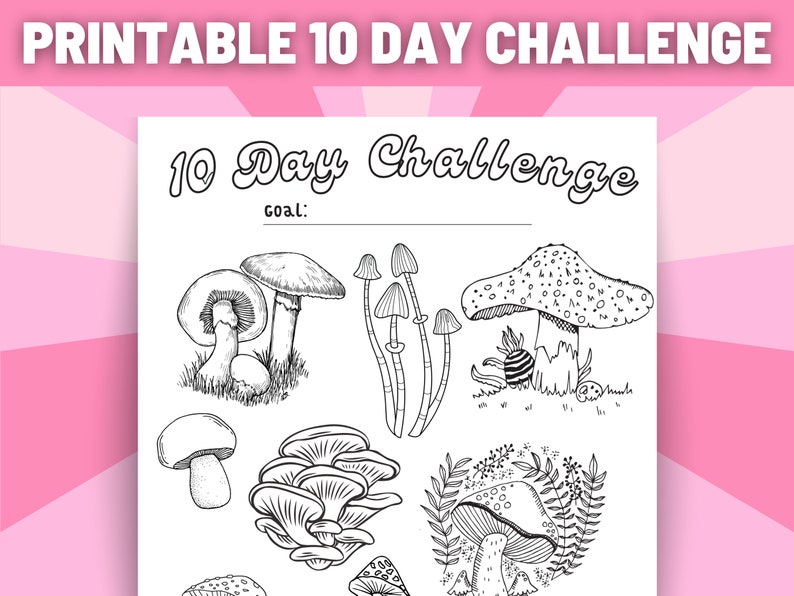 Printable Ten Day Challenge Coloring Page Goal Tracker Sheet Black and ...