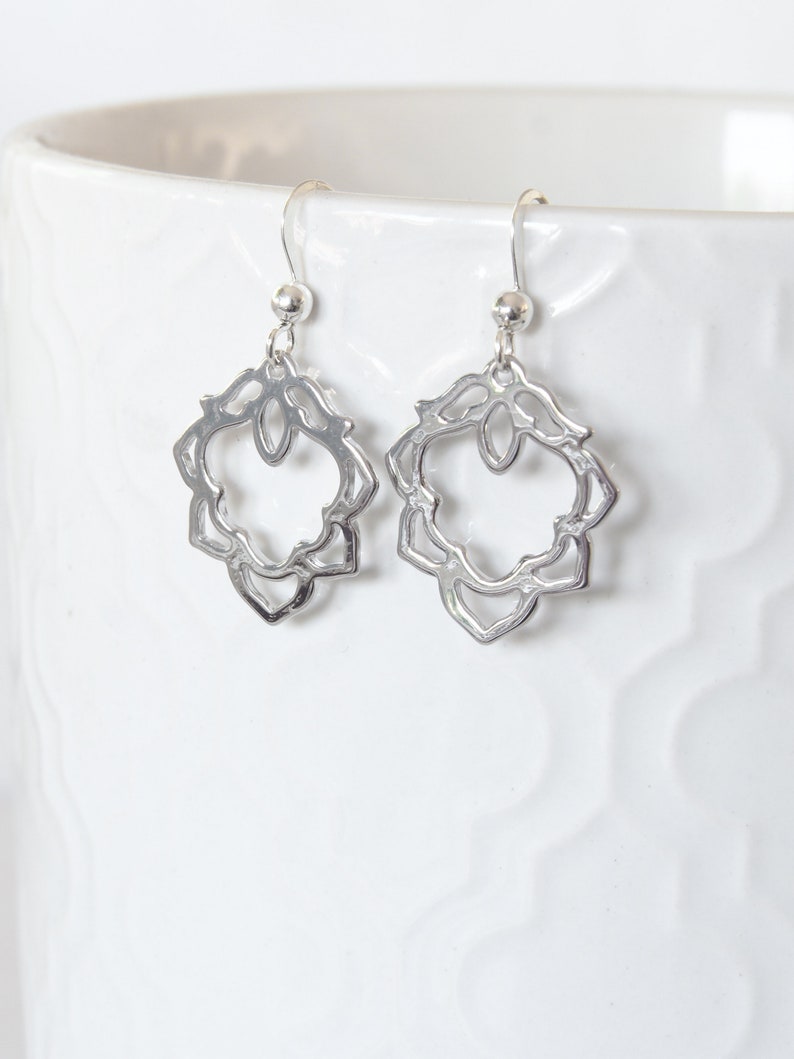 Oriental Earrings Jewelry Gift Rhodium Plated Charms Oriental Dangle Earrings Gift for Her Silver Earrings Morroccan Diamond