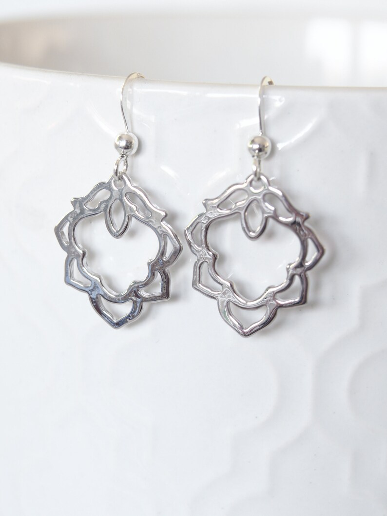 Oriental Earrings Jewelry Gift Rhodium Plated Charms Oriental Dangle Earrings Gift for Her Silver Earrings Morroccan Diamond