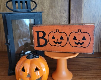 Halloween Boo Sign Tier Tray Mini Shelf Jack O LanternSitter Sign