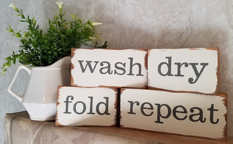 Laundry Sign Block Set,Tier Tray Laundry Signs, Wash, Dry, Fold, Repeat, Laundry Room Decor, Laundry Room Signs, Farmhouse Signs