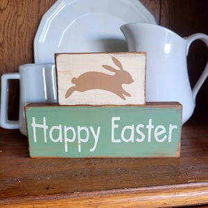 Primitive Happy Easter Block Set, Tiered Tray Easter Sign Set
