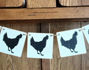 Chicken Banner, Fireplace Decor Banner, Chicken Decor, Kitchen Decoration, Farmhouse Chicken Sign, Mantle Decor