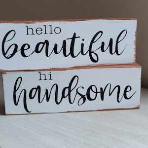 Hi Handsome Hello Beautiful Wood Signs Bedroom Bathroom Signs