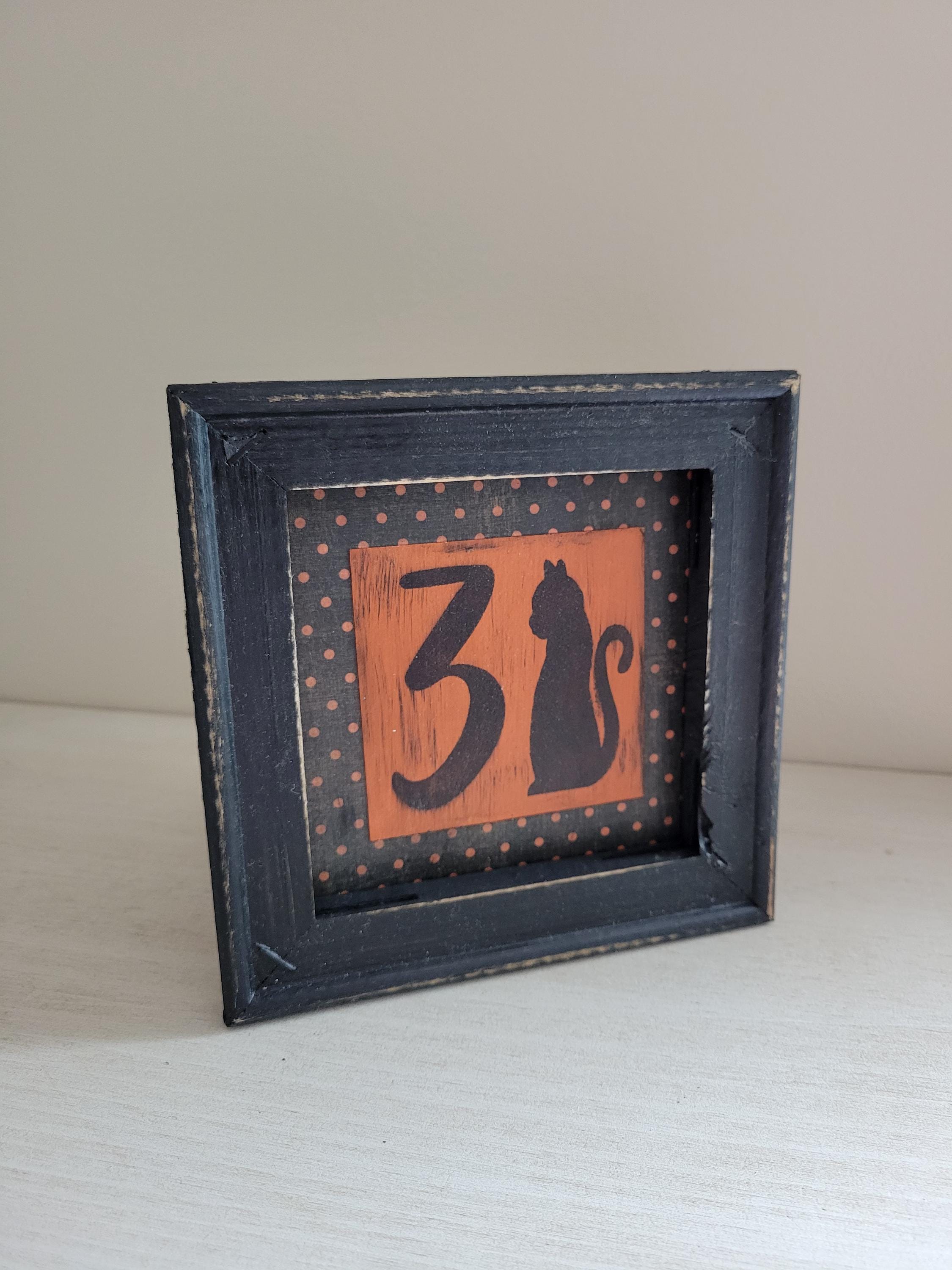 Primitive Halloween 31 Sign, Halloween Cat Sign, Framed Halloween 31 Sign, Tiered Tray Sign