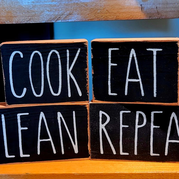 Kitchen Decor Sign Set Cook Eat Clean Repeat