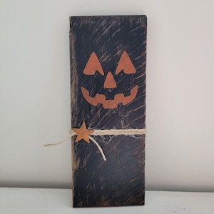 Primitive Black Halloween Jack O Lantern Sign, Rustic Jack O Lantern