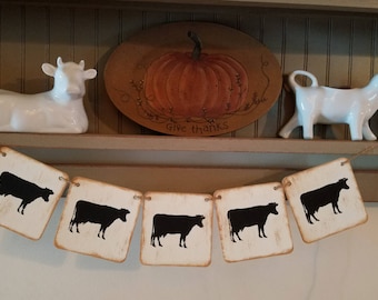 Cow Banner, Cow Sign, Farmhouse Animal Banner, Cow Decor,  Kitchen Banner, Cow Fireplace Banner, Farmhouse Banner, Nursery Decor