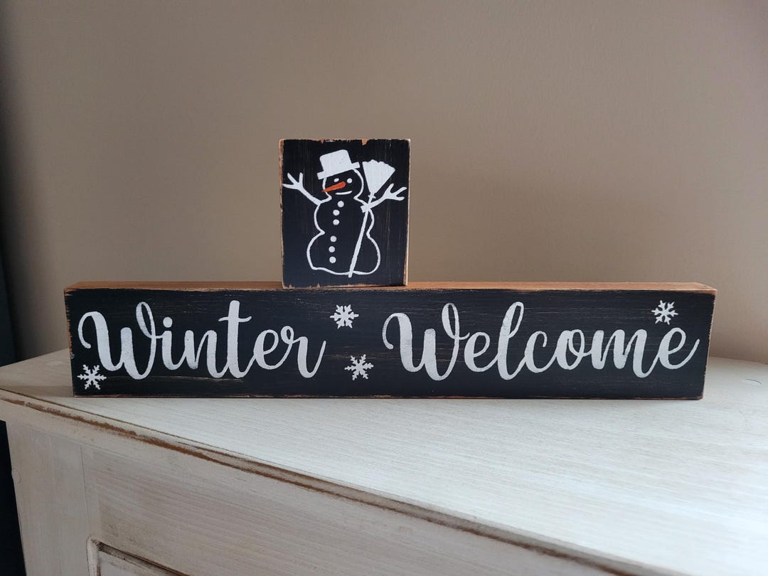 Winter Box Signs Winter Reversible Sign, Tiered Tray Winter Sign Set, Wood Welcome ...
