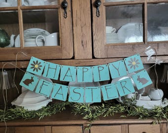 Easter Banner, Happy Easter Banner, Fireplace Decor,  Easter Sign, Easter Bunny Decor, Spring Banner, Easter Garland, Bunny Garland