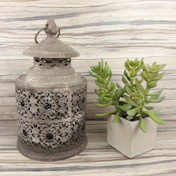 Vintage Metal Hanging Candle Holder Light Backyard Shabby Chic Etsy