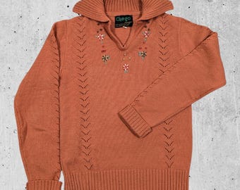 Vintage Chego Sweater Size Small 1970's 70's Hippie Boho Embroidered