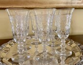 Crystal Water Goblets, 6 Ice Tea Parfait Goblets, Vintage Cut Crystal with Gray Cut Floral Design, Crystal Wedding Bridal Gift