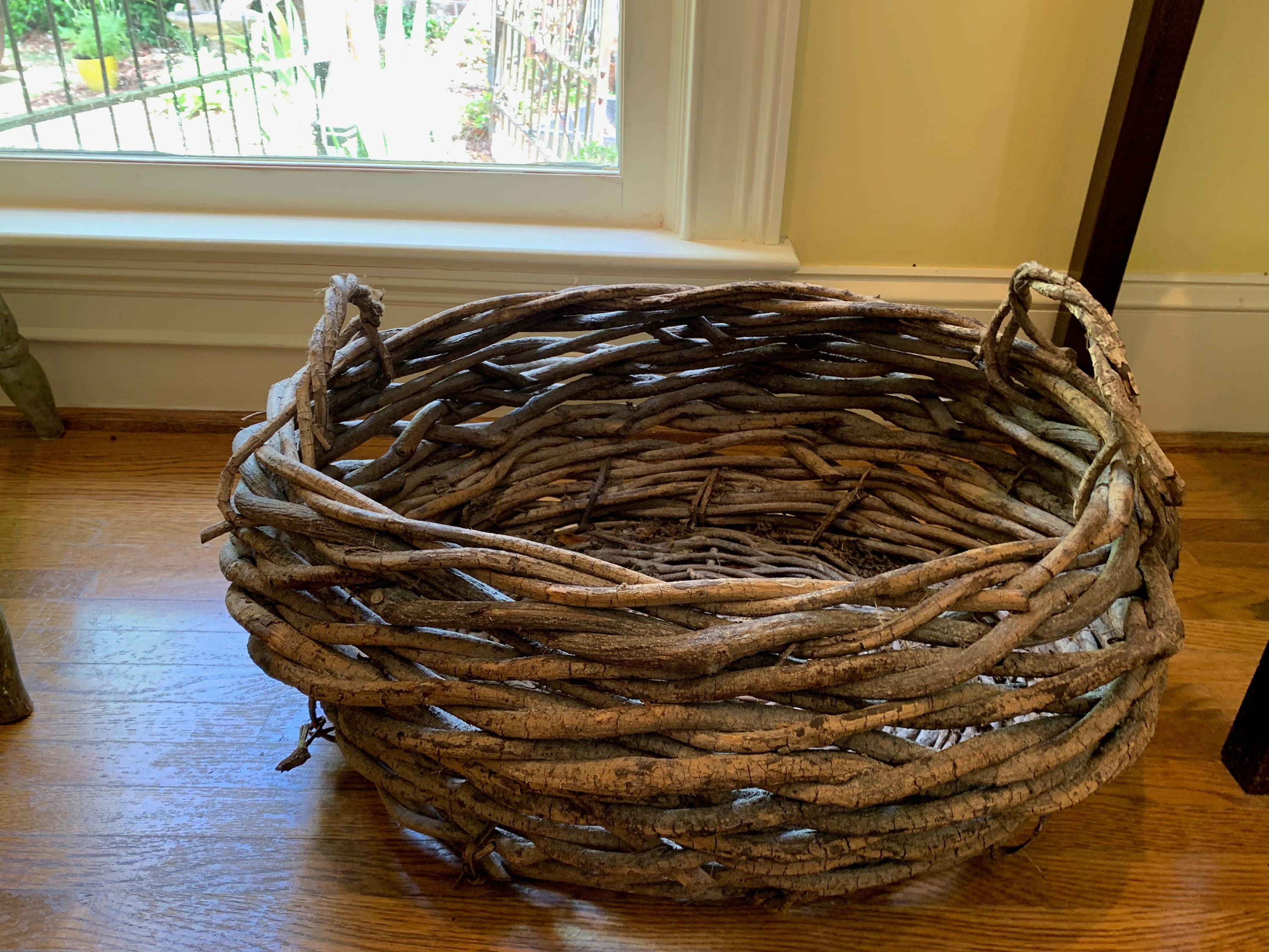 Large Grapevine Basket with Handles, Vintage Ex Large Handmade Round