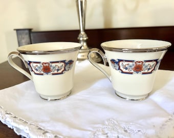 Lenox Interlude Cups, Set of 2 Flat Porcelain Cups with Platinum Rim