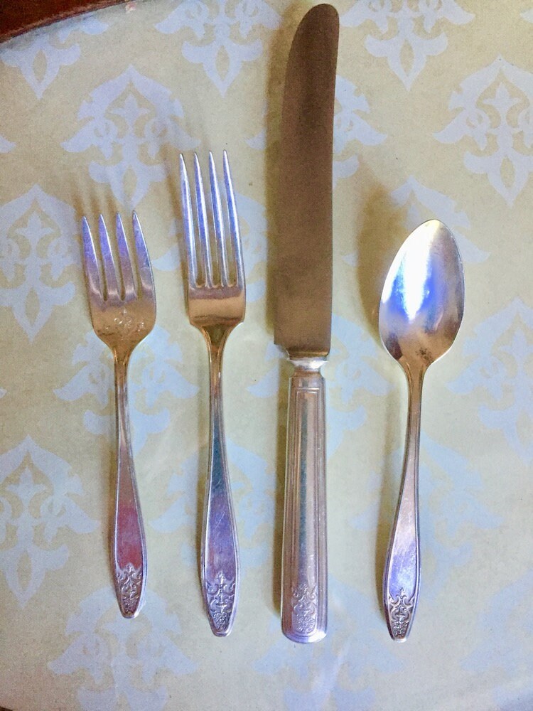 Art Deco Silver Plate Flatware 47 Pieces, 9 Place Settings Lady Doris