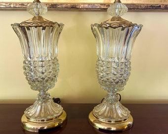 Mid Century Crystal Table Lamps, Brass Base, Elegant Bedside Lamps