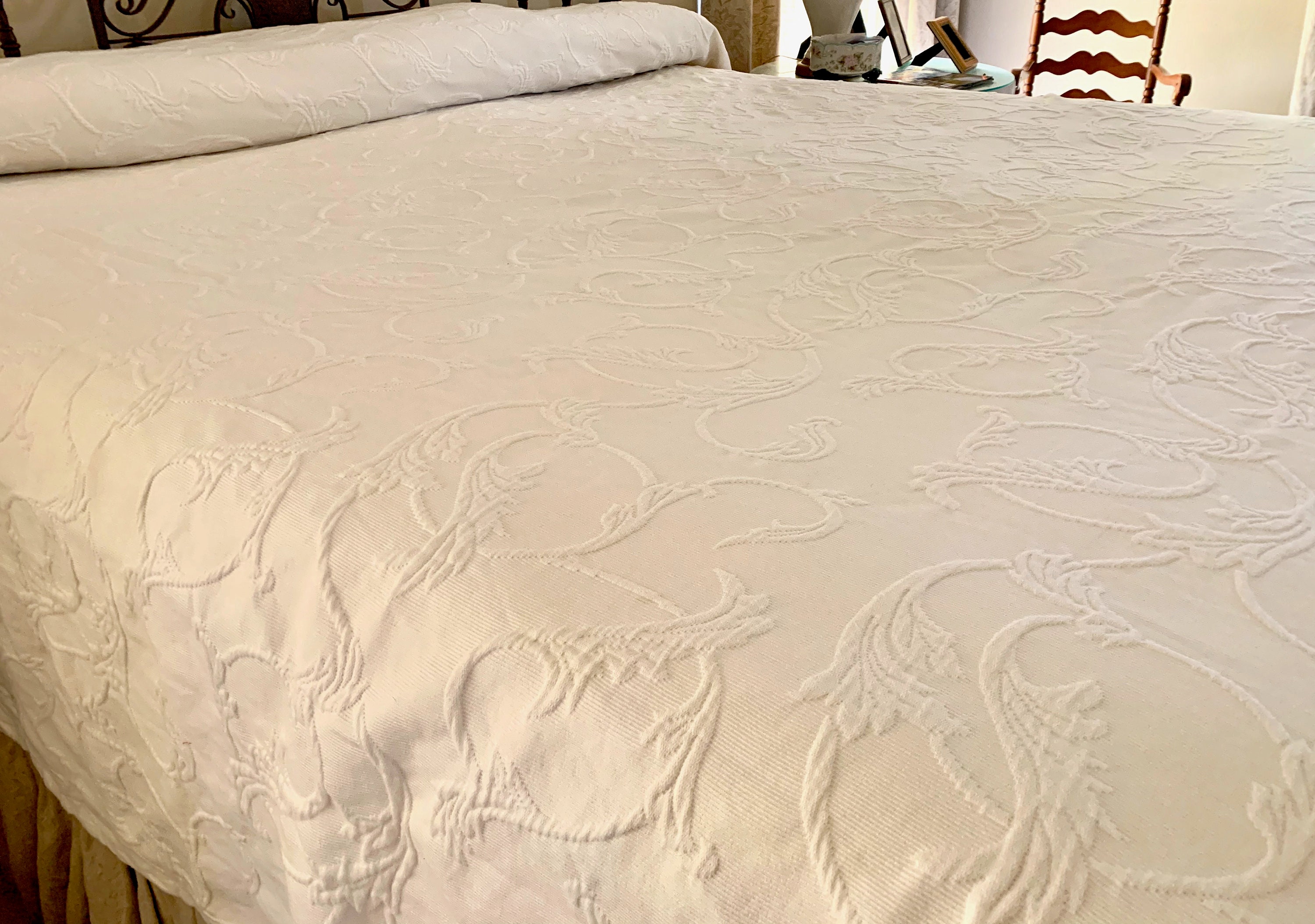 Cream Matelasse Bedspread, King Size Matelasse Bedspread with Scroll