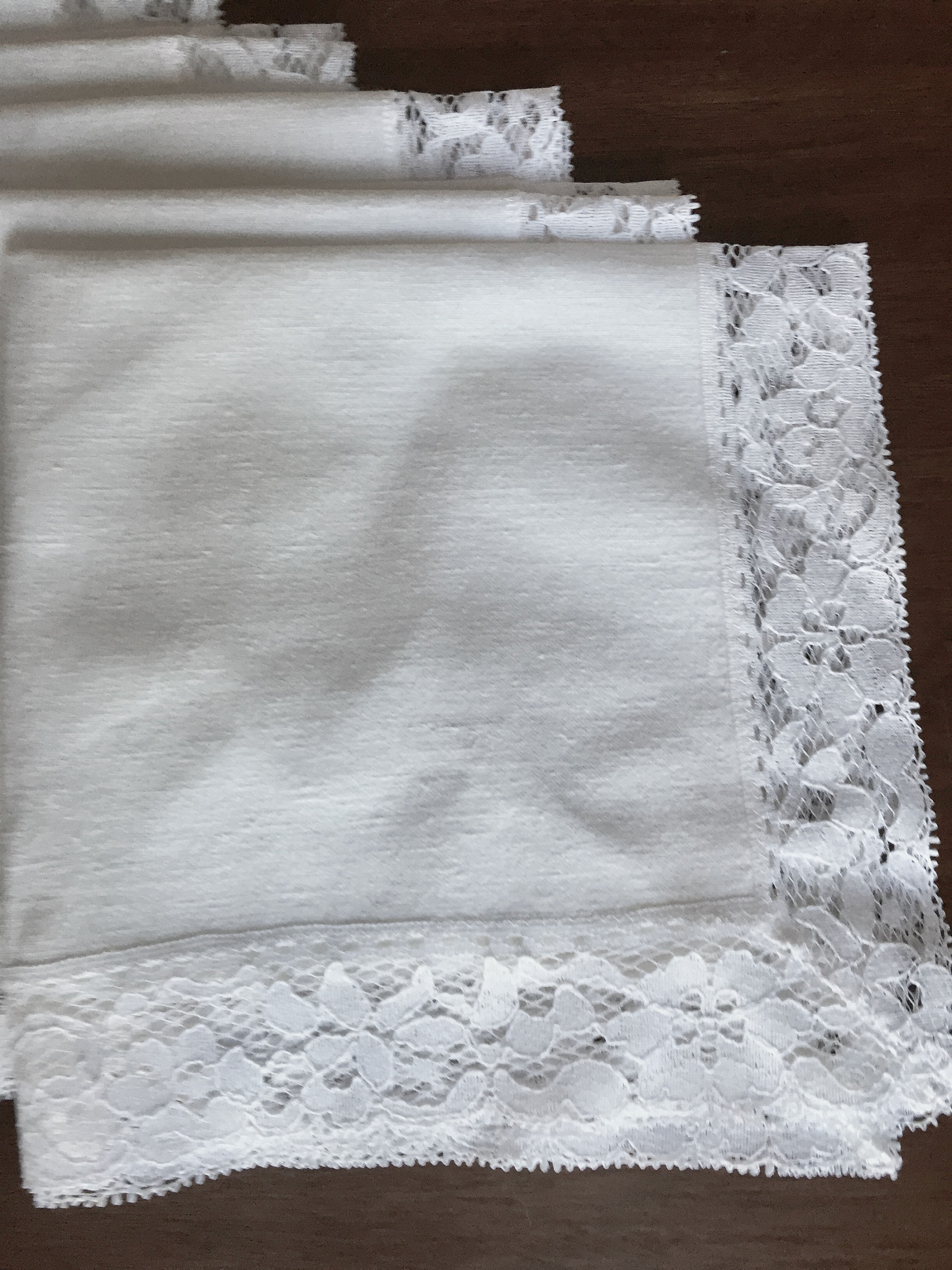 Linen Lace Napkins Set of 6, White Dinner Napkins 16 Inch, Cottage