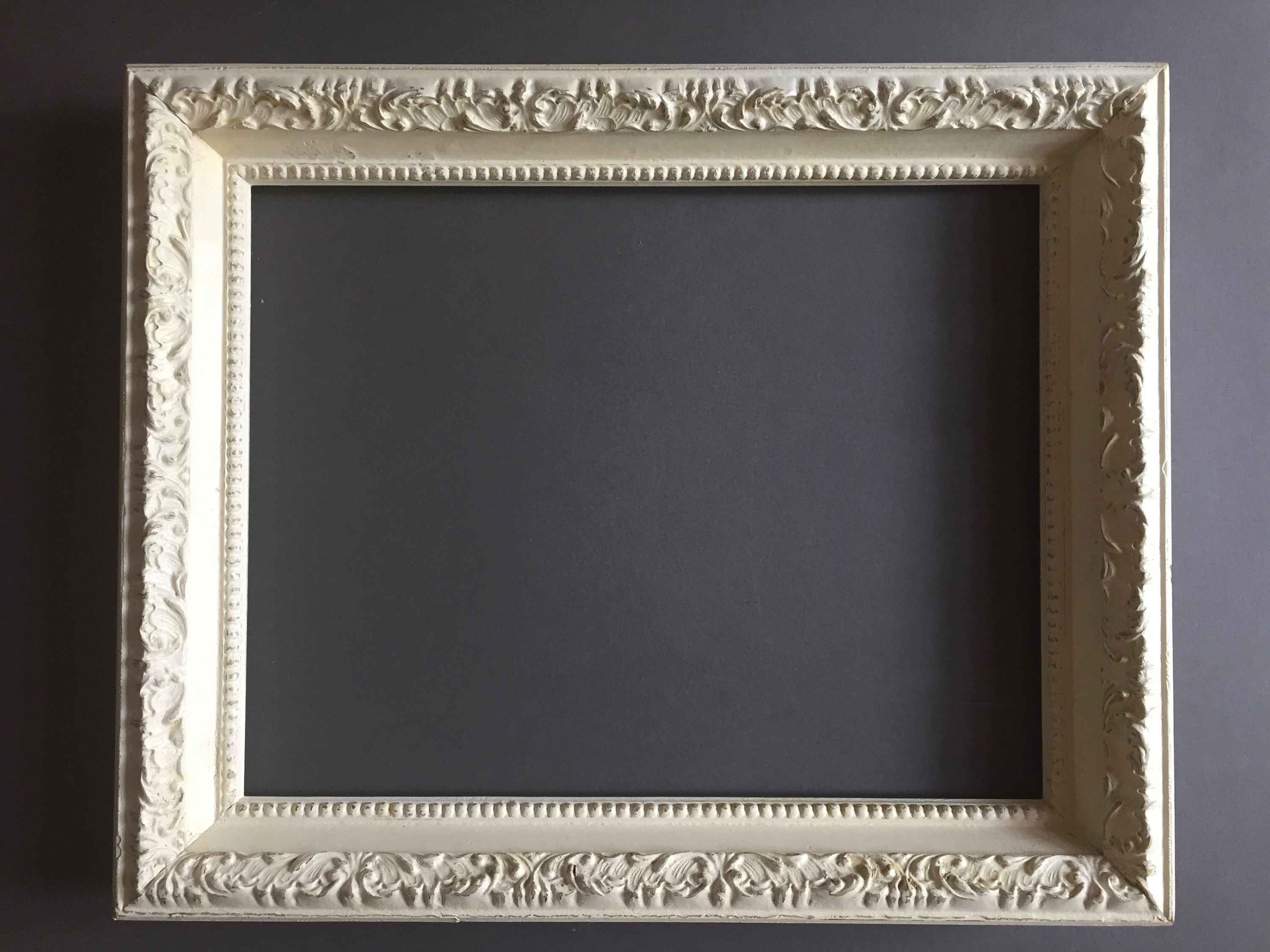 Vintage Antique White Frame with Gold Accents, Gesso Portrait Frame